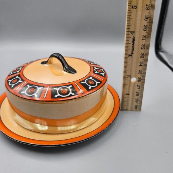 Art Deco-inspired peach lusterware covered butter dish by Morimura, - Picture 2 of 11
